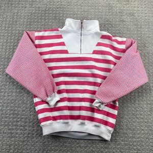 Vintage 80s Sweater Women Medium White Pink Striped 1/4 Zip Mock Northern Spirit